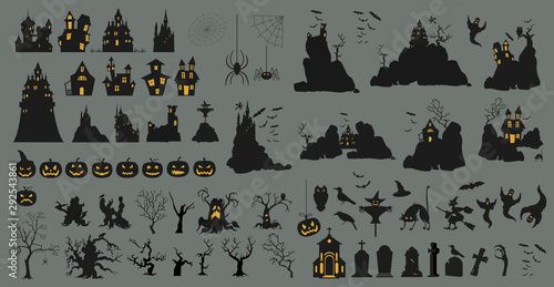 Halloween holiday constructor. Graphic template. Flat icons