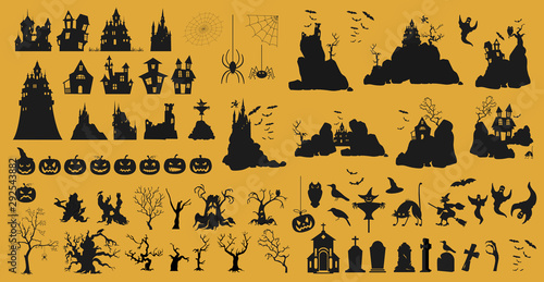 Halloween holiday constructor. Graphic template. Flat icons