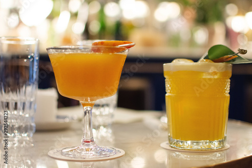 Colorful cocktails on the bar table in restaurant