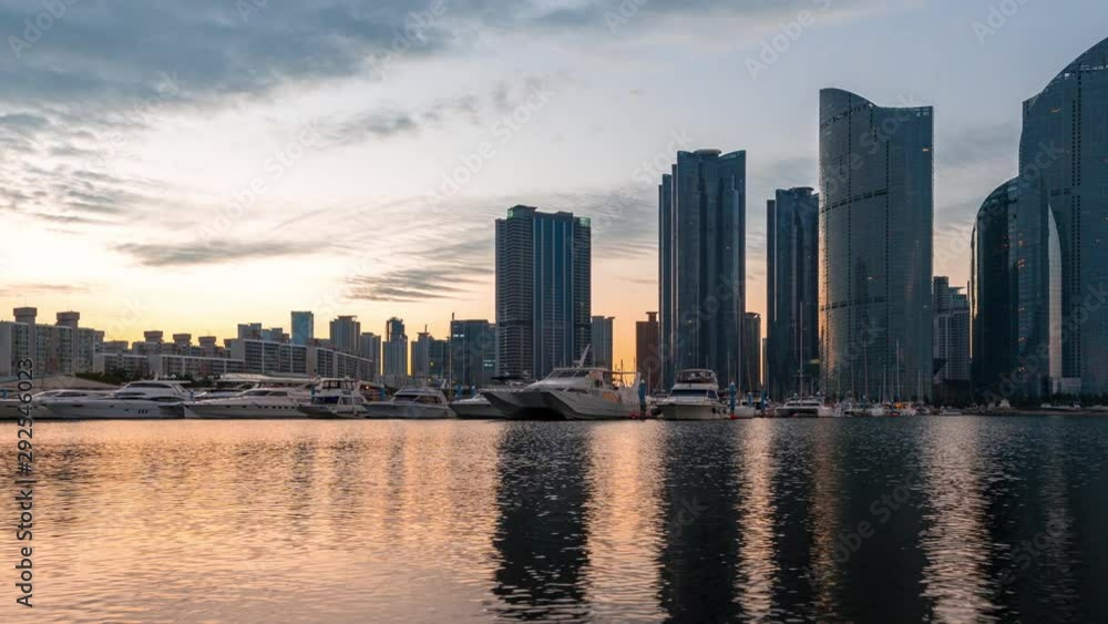 Timelapse of Sunrise of Gwangan Bridge and Haeundae at Busan City, South Korea. Timelapse of Sunrise of Gwangan Bridge and Haeundae at Busan City, South Korea.