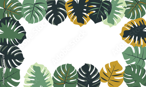 Tropical leaves background frame. Vector illustration.