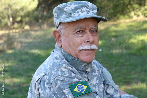 Fototapeta Senior Brazilian army soldier outdoors
