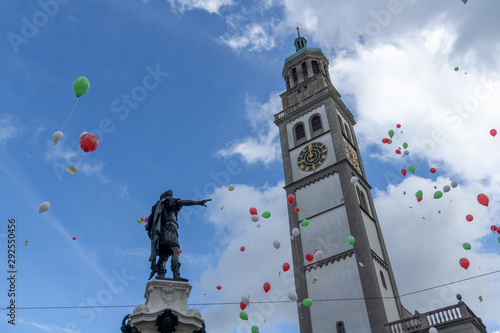 Turamichele celebration with ballons in front of Perlach tower in Augsburg, Germany, Bavaria photo