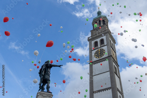 Turamichele celebration with ballons in front of Perlach tower in Augsburg, Germany, Bavaria photo