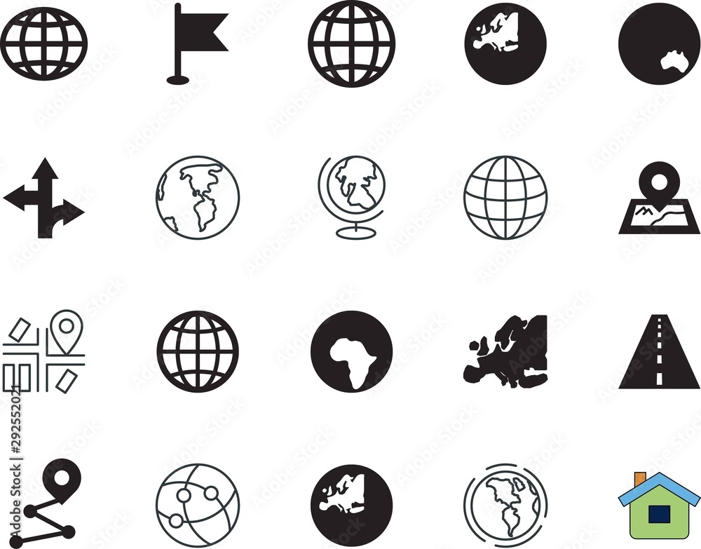 map vector icon set such as: connect, banner, icons, communication, house, computer, africa, right, transfer, australia, highway, architecture, structure, blue, image, compass, colorful, networking