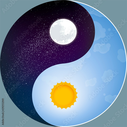 Nature yin yang with sun and moon. Night and day.