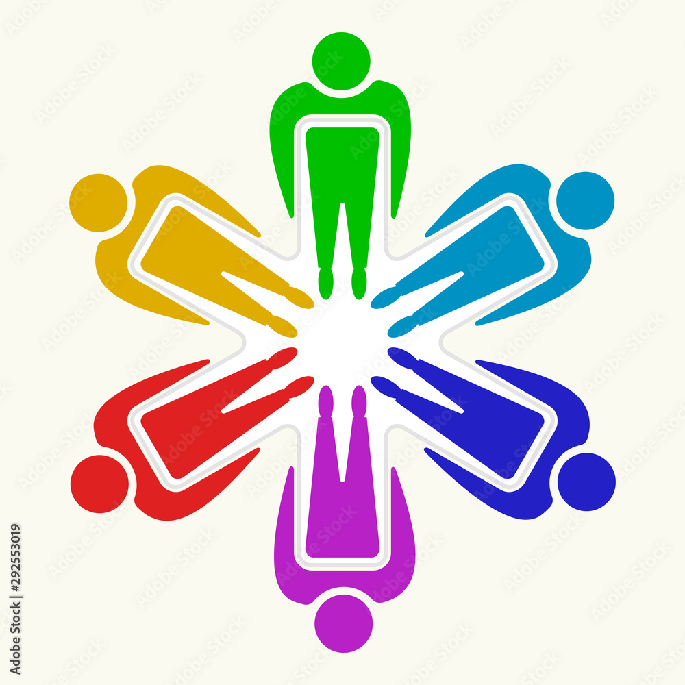 People teamwork icon into a star or asterisk. People teamwork icon into a star or asterisk.