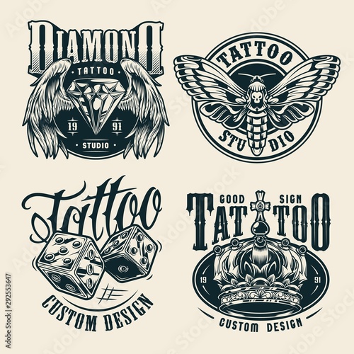 Vintage tattoo studio monochrome badges