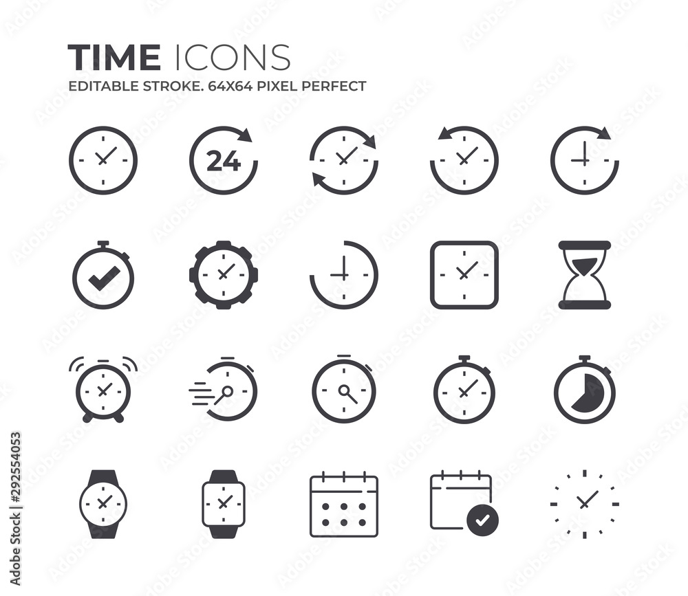 Time and Clock Icons Set. Editable Stroke. Time and Clock Icons Set. Editable Stroke.