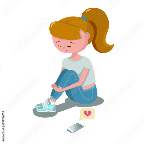 Young girl is upset because of getting a sad message. Heart-breaking message.	