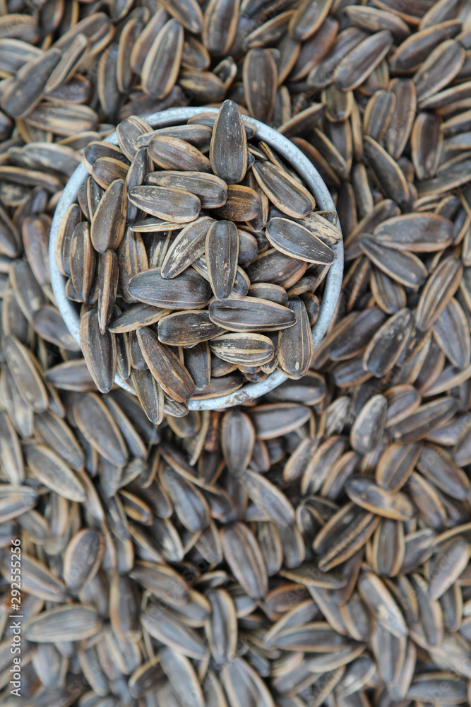 Top view of organic sunflower seed ready for sale in the market.