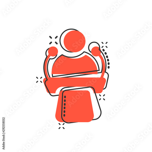 Public speach icon in comic style. Podium conference vector cartoon illustration on white isolated background. Tribune debate business concept splash effect.