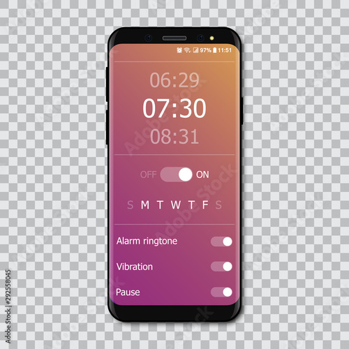 Smartphones with mockup alarm interface. Vector illustration