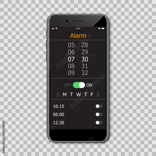 Smartphones with mockup alarm interface. Vector illustration