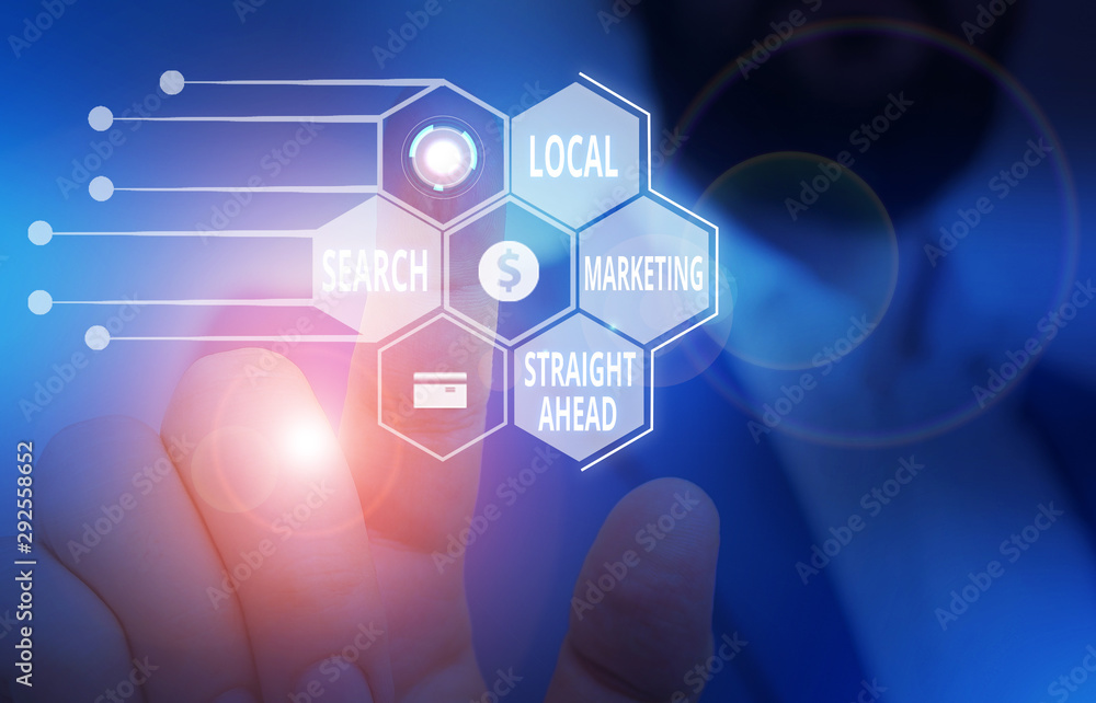 Text sign showing Local Search Marketing Straight Ahead. Business photo showcasing answering to someone about destination Male human wear formal work suit presenting presentation using smart device Text sign showing Local Search Marketing Straight Ahead. Business photo showcasing answering to someone about destination Male human wear formal work suit presenting presentation using smart device