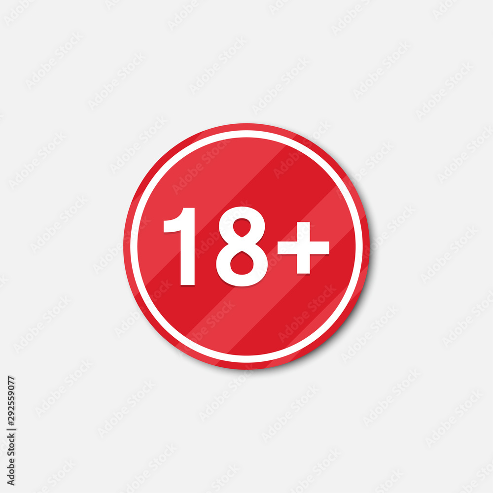 18 plus age restrictions icon with shadow. Vector illustration 18 plus age restrictions icon with shadow. Vector illustration