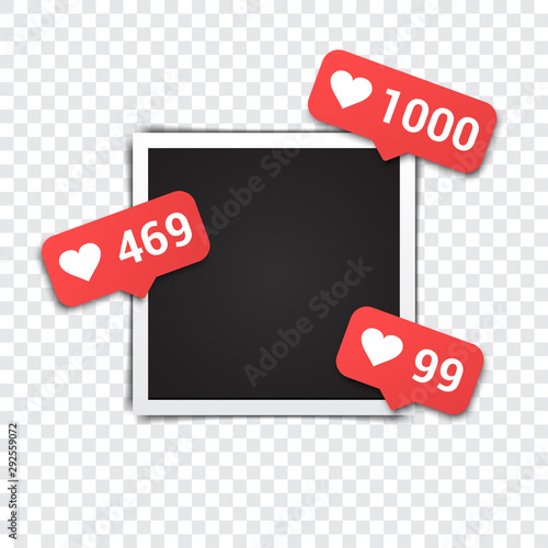 Photo frame with likes for social media on a transparent background