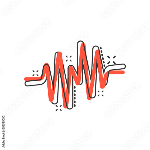 Sound wave icon in comic style. Heart beat vector cartoon illustration on white isolated background. Pulse rhythm splash effect business concept.