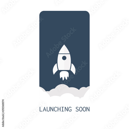 Start up launching soon, with white flat Rocket , app or website coming soon, Vector illustration