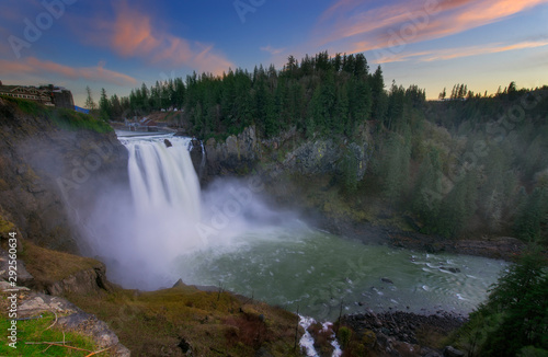Sunset at the Snoqualmie Waterfalls in Washington