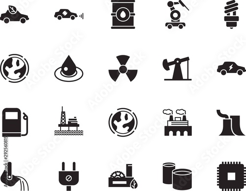 factory vector icon set such as: robot, mill, supply, connection, storage, road, microchip, cruise, saving, plastic, sensor, automation, saver, radioactive, offshore, cpu, digital, efficient, bulb