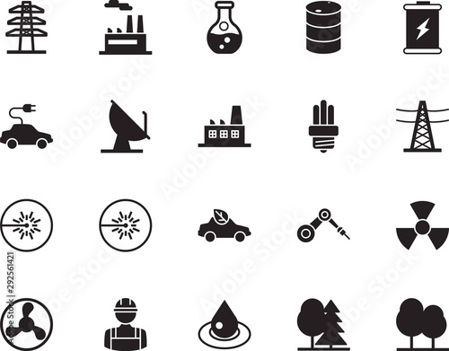 factory vector icon set such as: fossil, tank, internet, rotate, dish, gas, empty, supply, droplet, creative, craftsmen, engineer, environmental, supervisor, hazard, broadcasting, chemistry, medicine