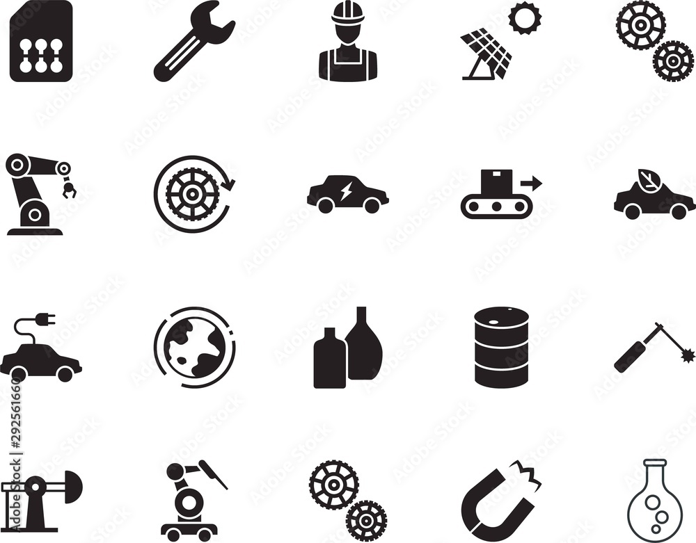 factory vector icon set such as: sim, cell, renewable, man, box, electromagnetic, storage, green, human, job, beverage, architect, sphere, drum, conservation, key, derrick, drop, steel, diesel
