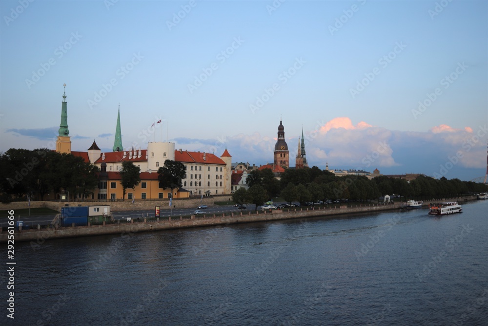 The Daugava river and the Riga castle in the twilight, Riga, Latvia