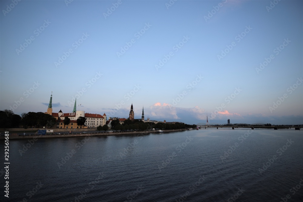 The Daugava river and the Riga Castle in the twilight, Riga, Latvia