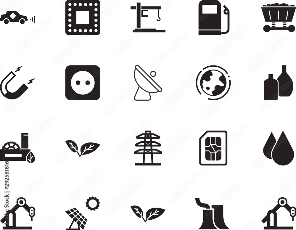 Fototapeta premium factory vector icon set such as: blue, mine, clean, progress, coal, processor, hook, transformer, dual, structure, weight, tank, engineering, different, resource, sunlight, european, sim, solar