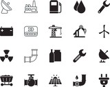 factory vector icon set such as: droplet, cell, propeller, automation, petrol, beverage, hand, logo, side, contour, vibrant, hazard, alternative, benzine, cargo, robotics, sun, bolt, radioactive