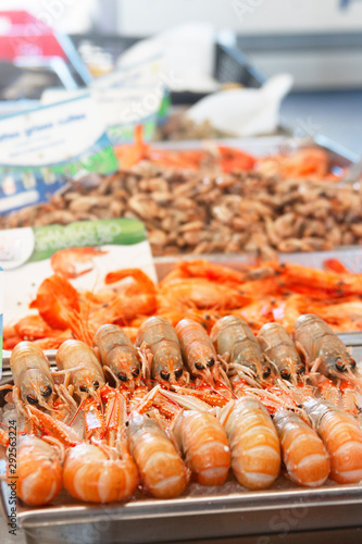 Shrimp and other seafood at the fish market