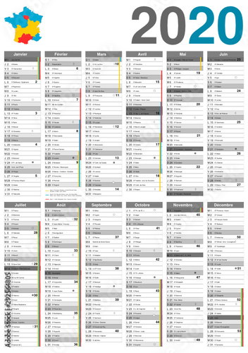 Calendrier 2020 14 mois avec vacances scolaires officielles 2020 / 2021 entièrement modifiable via calques et texte arial	