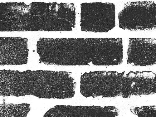 Distress old brick wall texture. Black and white grunge background. Vector illustration.