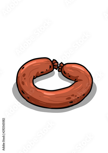 Meat and sausages fresh and prepared meat. Beef, pork, salted lard and bologna and salami sausages. cartoon flat style realistic vector illustration icons isolated on white background