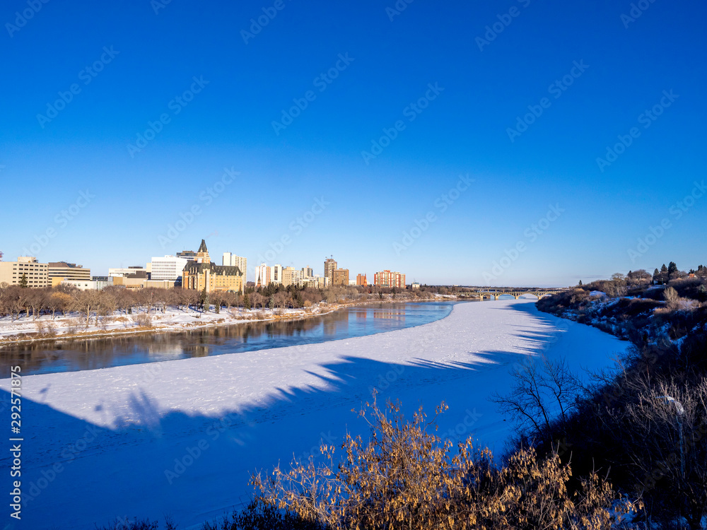Saskatoon's skyine on a cold winter day.
