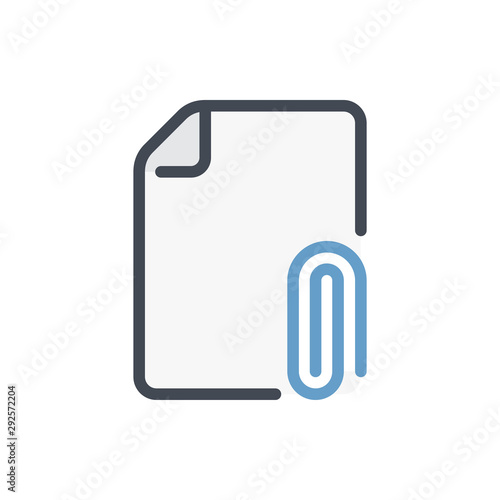 Document with attachment color line icon. Attach file vector outline colorful sign.