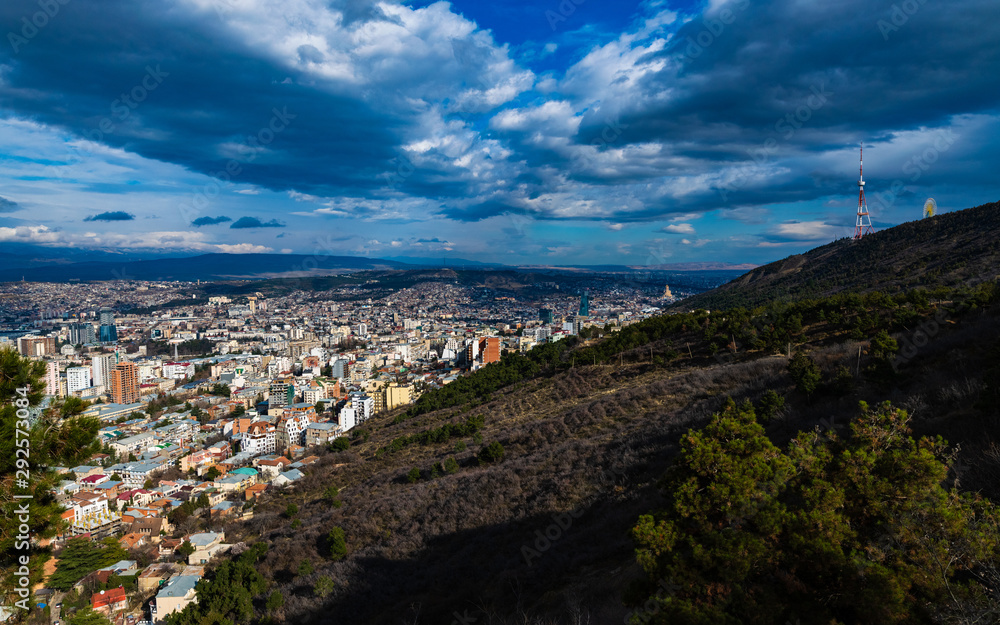 View of the city of Tbilisi before the storm