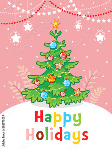 Vector happy new year greeting card. Christmas illustration on the Christmas theme