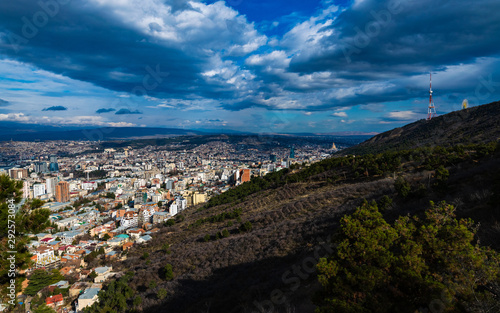 View of the city of Tbilisi before the storm