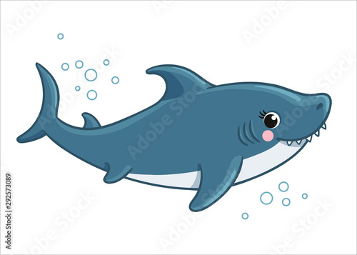 Cute shark is smiling on a white background. Vector illustration