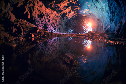 underground lake in an old mine in the Alps, Switzerland photo