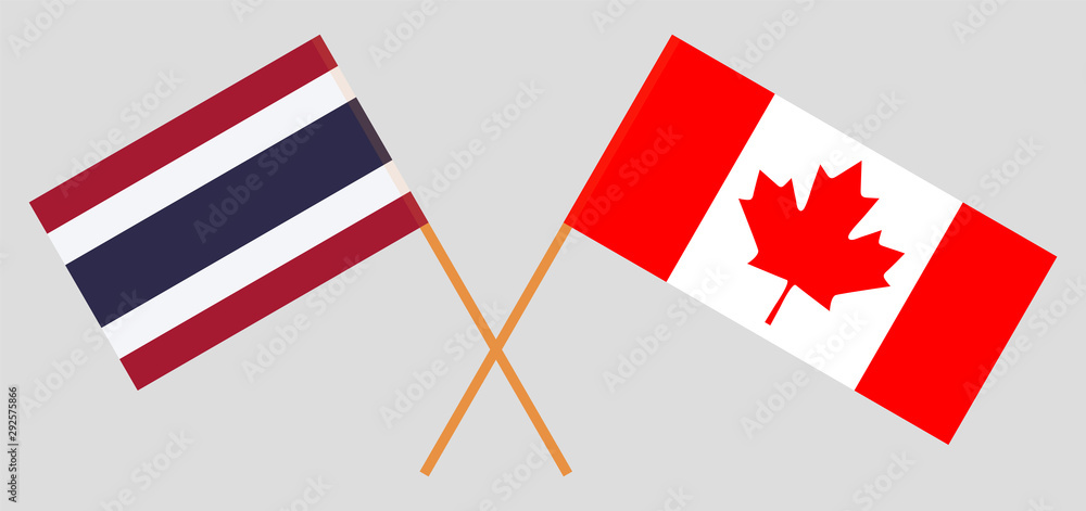 Thailand and Canada. Crossed Thai and Canadian flags