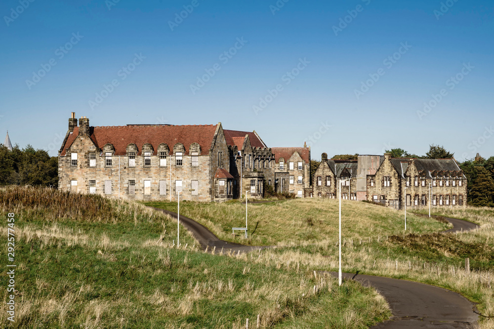 A view towards Villa 20; Bangour Village Hospital; Dechmont, near Livingston, Scotland.  The site has been unused since the last patients in 2004.