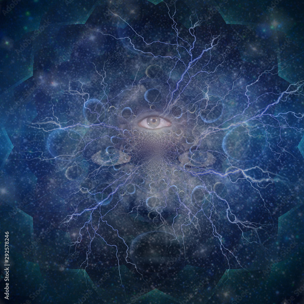 Third Eye. Woman face in space Third Eye. Woman face in space