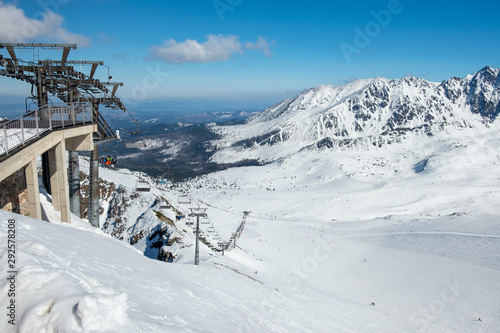 Winter landscape on Kasprowy Wierch mountain  beautiful view of other peaks in Tatra Mountains  near Zakopane