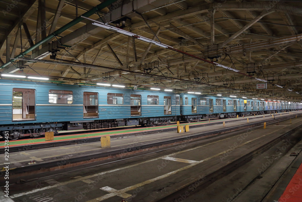 Inside the Kaluzhskoye electric depot for the maintenance and repair of passenger trains and cars of the city metro. Moscow, Russia