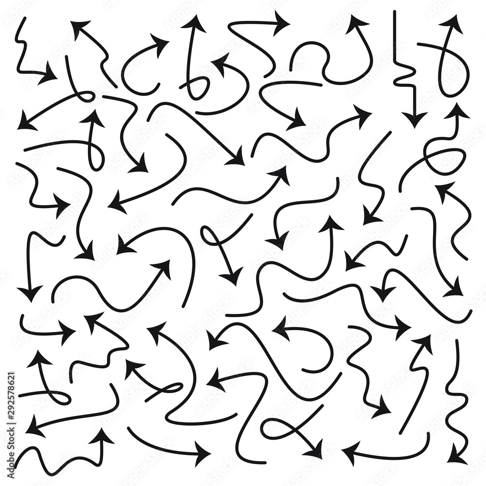 Set of vector curve arrows. Hand drawn arrows in doodle style Set of vector curve arrows. Hand drawn arrows in doodle style