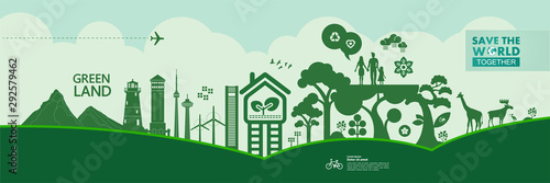 Save the world together green ecology vector illustration.