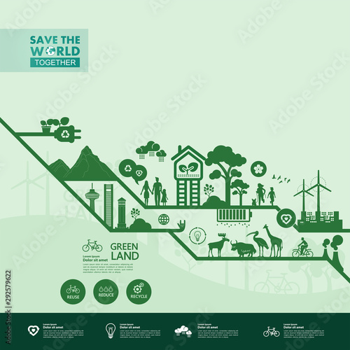 Save the world together green ecology vector illustration.